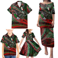 Mexico Aztec Eagle Flag Family Matching Puletasi and Hawaiian Shirt Tribal Warrior Art