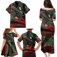 Mexico Aztec Eagle Flag Family Matching Puletasi and Hawaiian Shirt Tribal Warrior Art