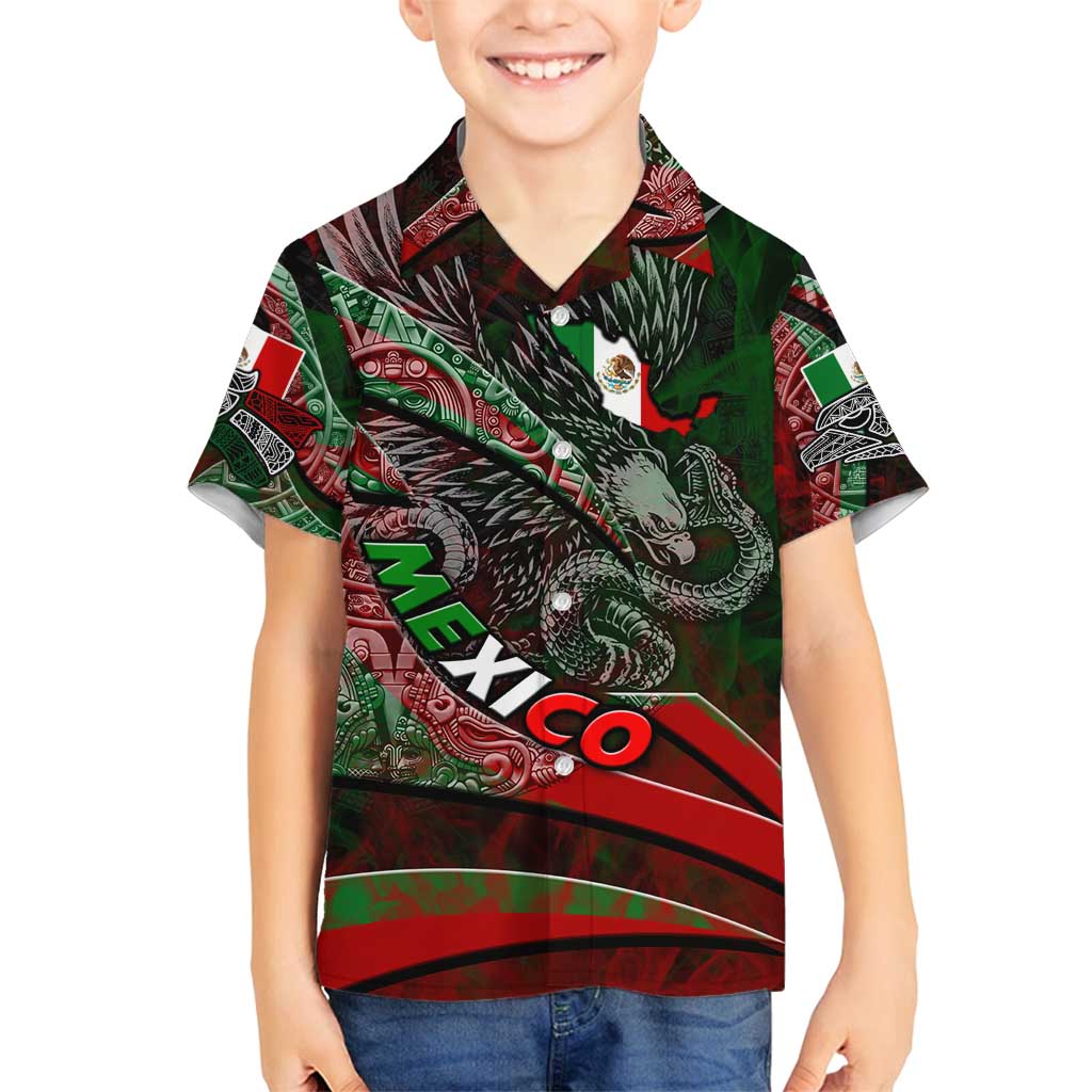 Mexico Aztec Eagle Flag Family Matching Puletasi and Hawaiian Shirt Tribal Warrior Art