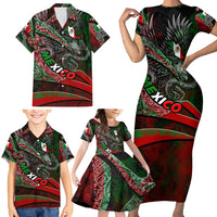 Mexico Aztec Eagle Flag Family Matching Short Sleeve Bodycon Dress and Hawaiian Shirt Tribal Warrior Art