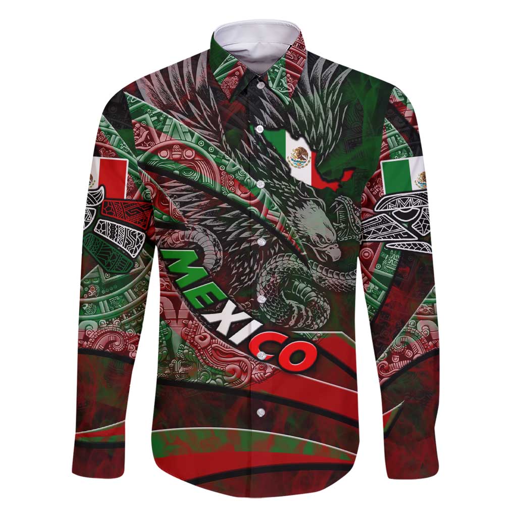 Mexico Aztec Eagle Flag Family Matching Short Sleeve Bodycon Dress and Hawaiian Shirt Tribal Warrior Art