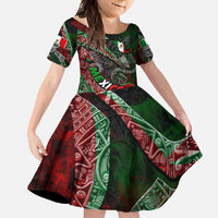 Mexico Aztec Eagle Flag Family Matching Summer Maxi Dress and Hawaiian Shirt Tribal Warrior Art