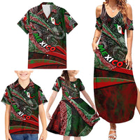 Mexico Aztec Eagle Flag Family Matching Summer Maxi Dress and Hawaiian Shirt Tribal Warrior Art