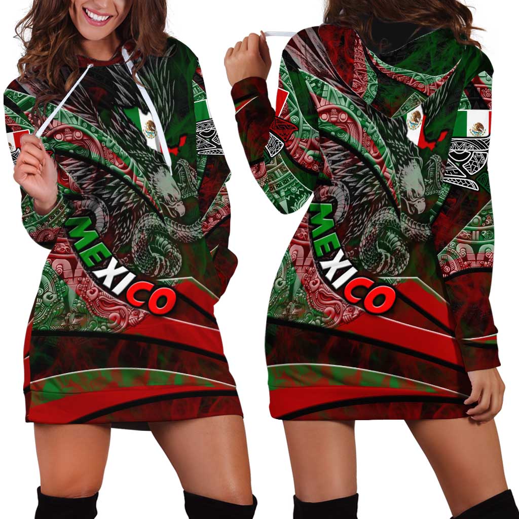 Mexico Aztec Eagle Flag Hoodie Dress Tribal Warrior Art
