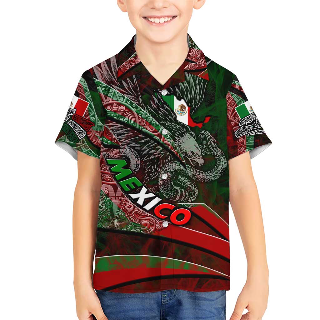 Mexico Aztec Eagle Flag Kid Hawaiian Shirt Tribal Warrior Art