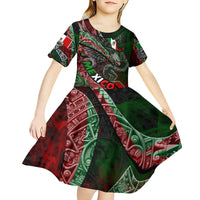 Mexico Aztec Eagle Flag Kid Short Sleeve Dress Tribal Warrior Art