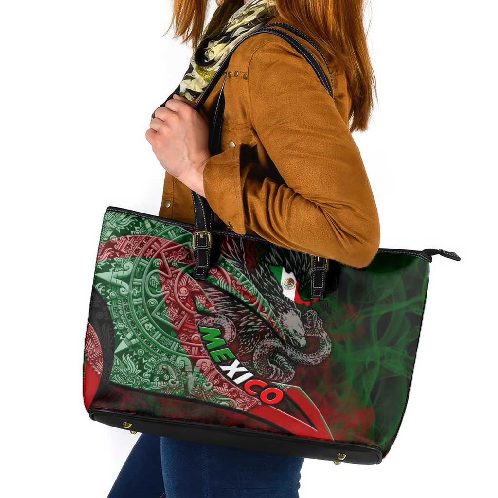 Mexico Aztec Eagle Flag Leather Tote Bag Tribal Warrior Art