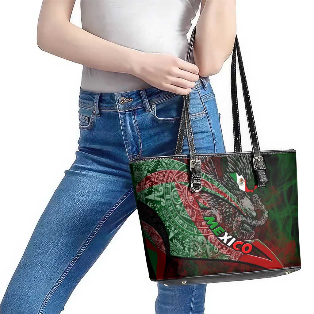 Mexico Aztec Eagle Flag Leather Tote Bag Tribal Warrior Art