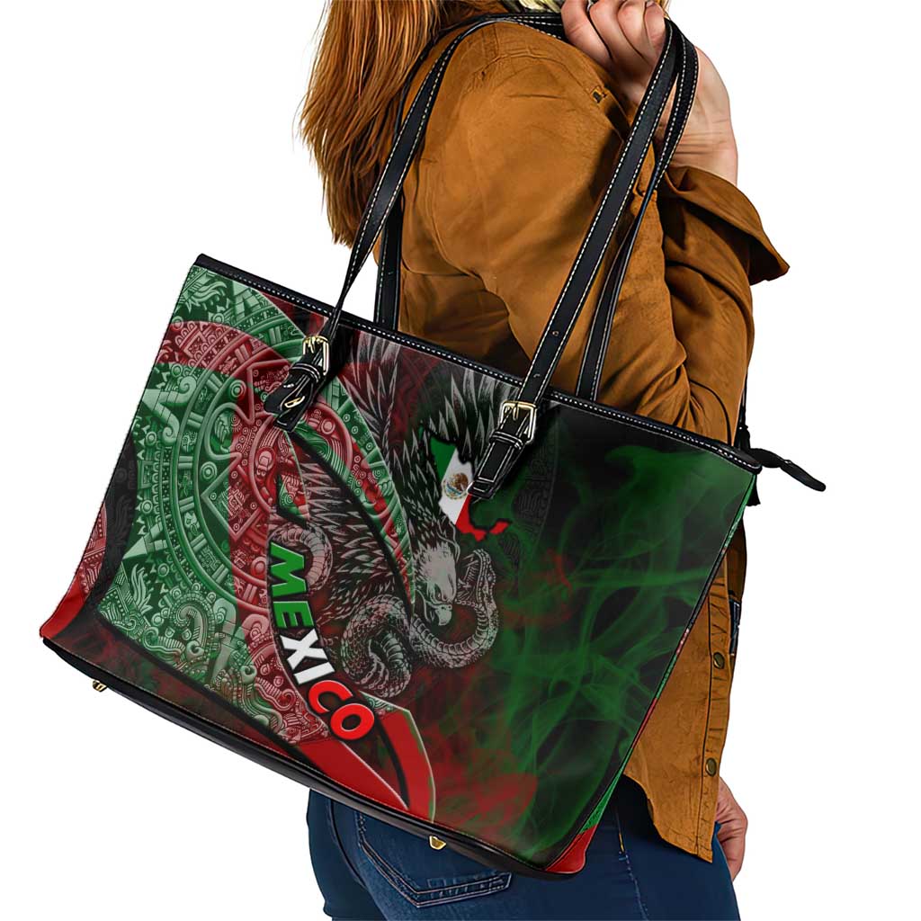 Mexico Aztec Eagle Flag Leather Tote Bag Tribal Warrior Art