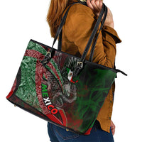 Mexico Aztec Eagle Flag Leather Tote Bag Tribal Warrior Art