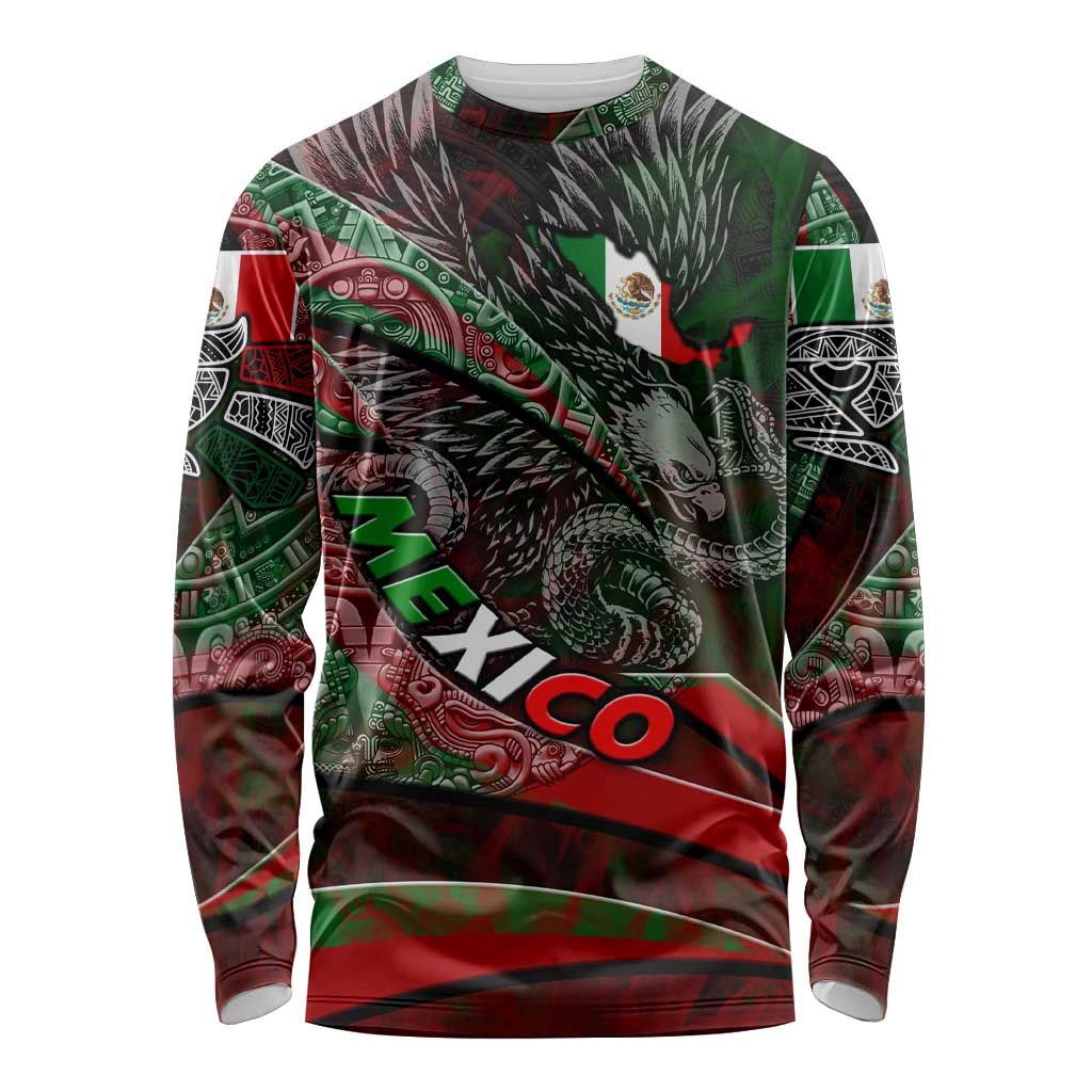 Mexico Aztec Eagle Flag Long Sleeve Shirt Tribal Warrior Art