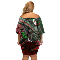 Mexico Aztec Eagle Flag Off Shoulder Short Dress Tribal Warrior Art