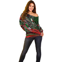 Mexico Aztec Eagle Flag Off Shoulder Sweater Tribal Warrior Art