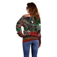 Mexico Aztec Eagle Flag Off Shoulder Sweater Tribal Warrior Art