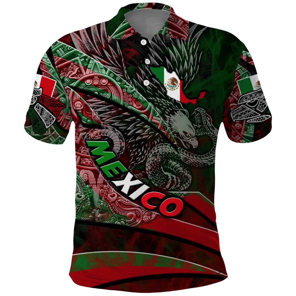 Mexico Aztec Eagle Flag Polo Shirt Tribal Warrior Art