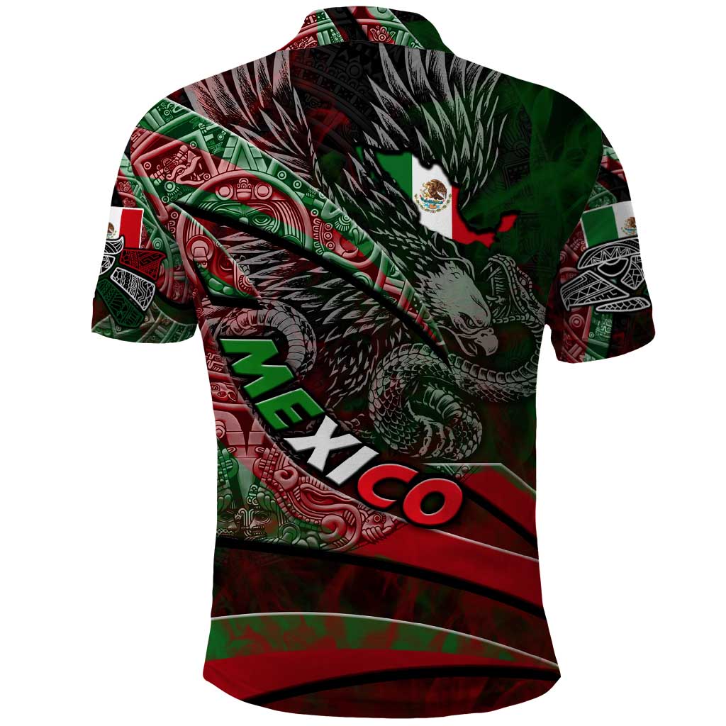 Mexico Aztec Eagle Flag Polo Shirt Tribal Warrior Art