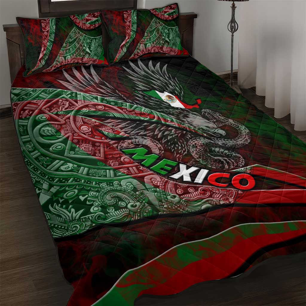 Mexico Aztec Eagle Flag Quilt Bed Set Tribal Warrior Art