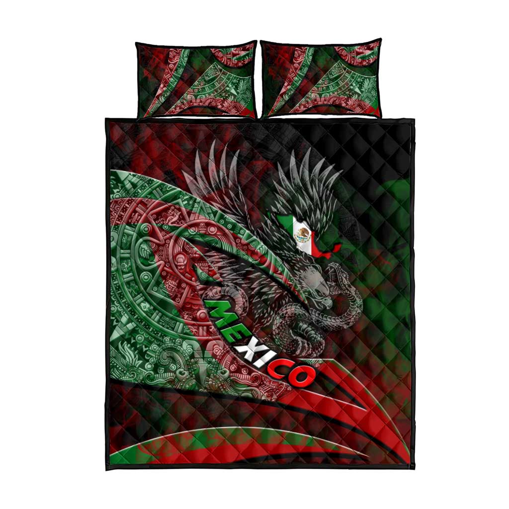 Mexico Aztec Eagle Flag Quilt Bed Set Tribal Warrior Art