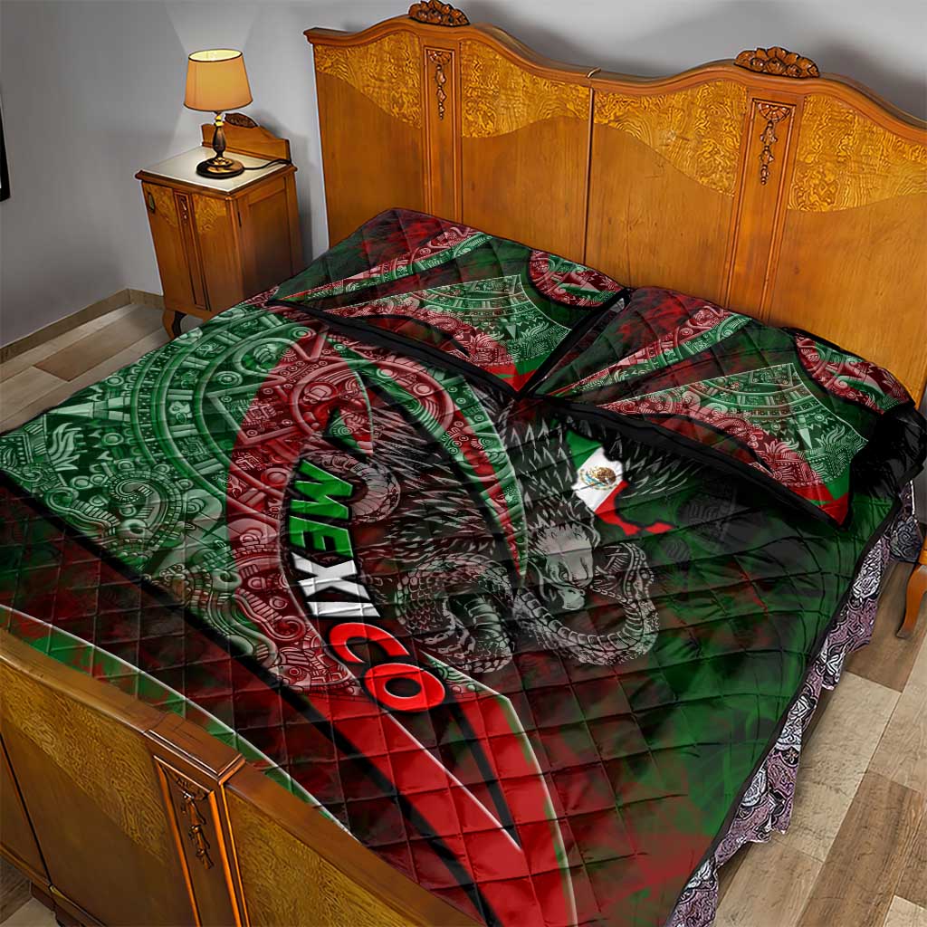 Mexico Aztec Eagle Flag Quilt Bed Set Tribal Warrior Art