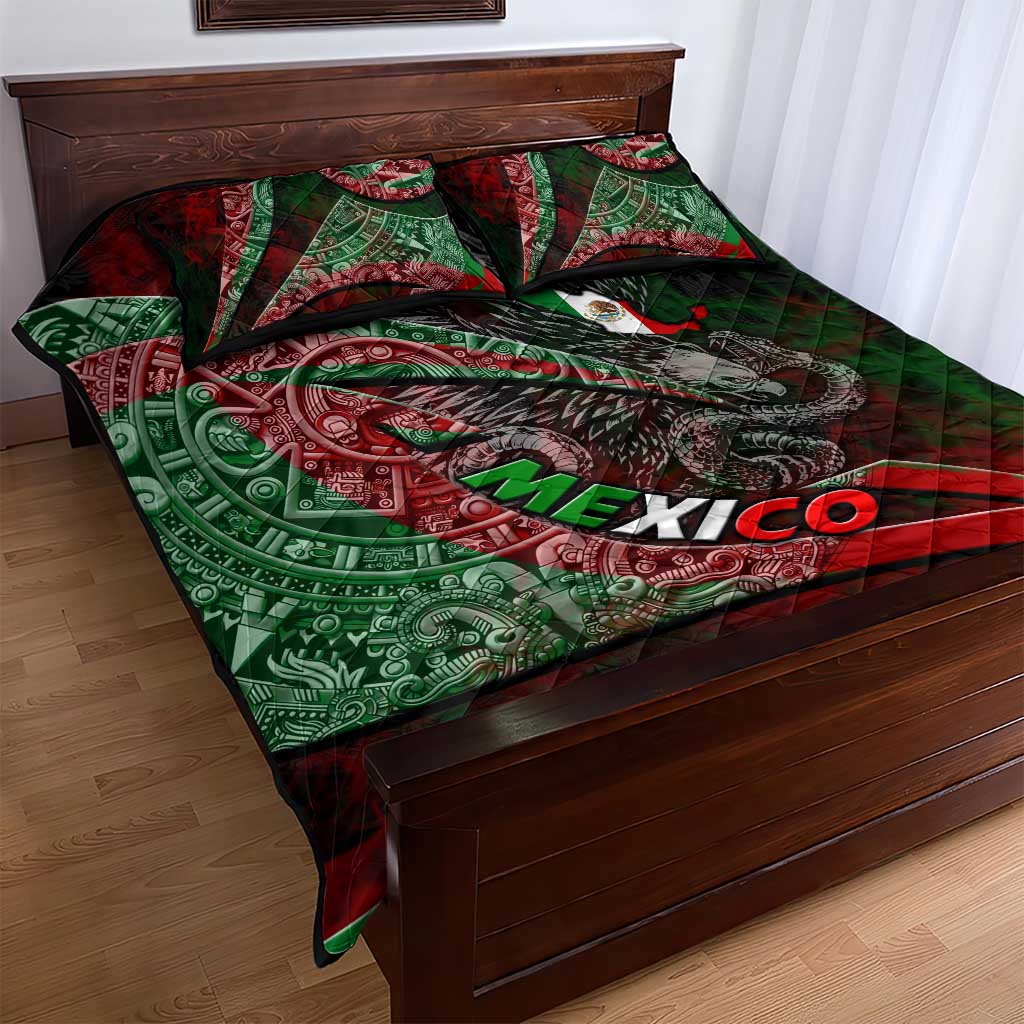 Mexico Aztec Eagle Flag Quilt Bed Set Tribal Warrior Art