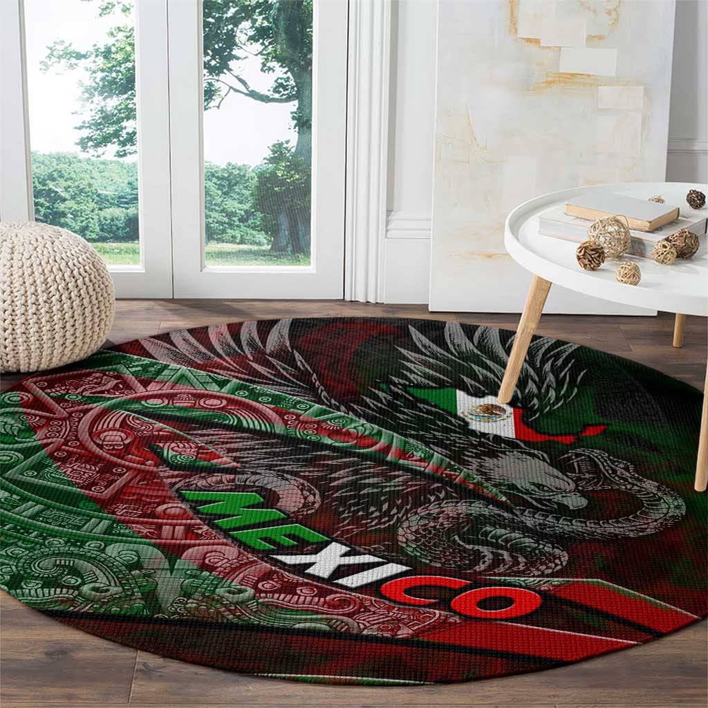 Mexico Aztec Eagle Flag Round Carpet Tribal Warrior Art