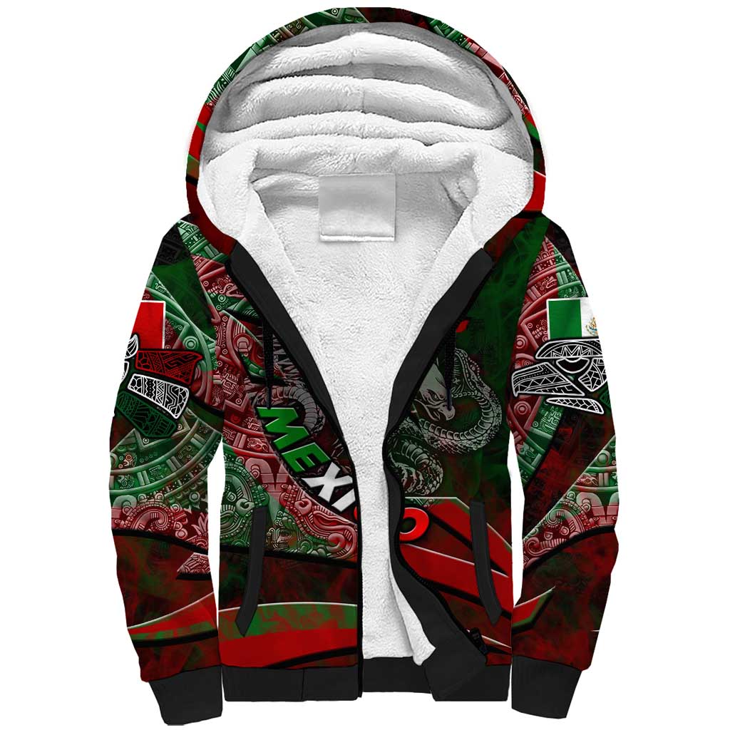 Mexico Aztec Eagle Flag Sherpa Hoodie Tribal Warrior Art