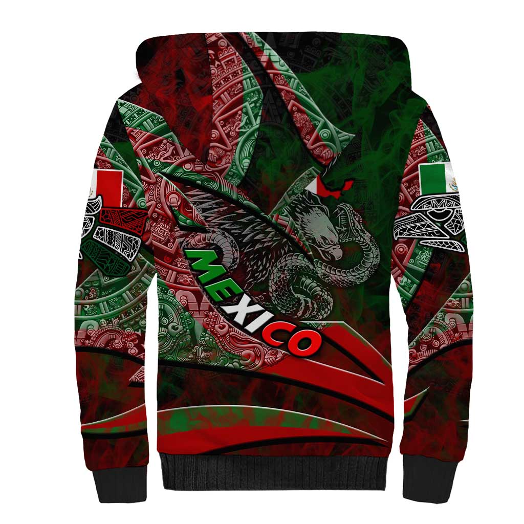Mexico Aztec Eagle Flag Sherpa Hoodie Tribal Warrior Art