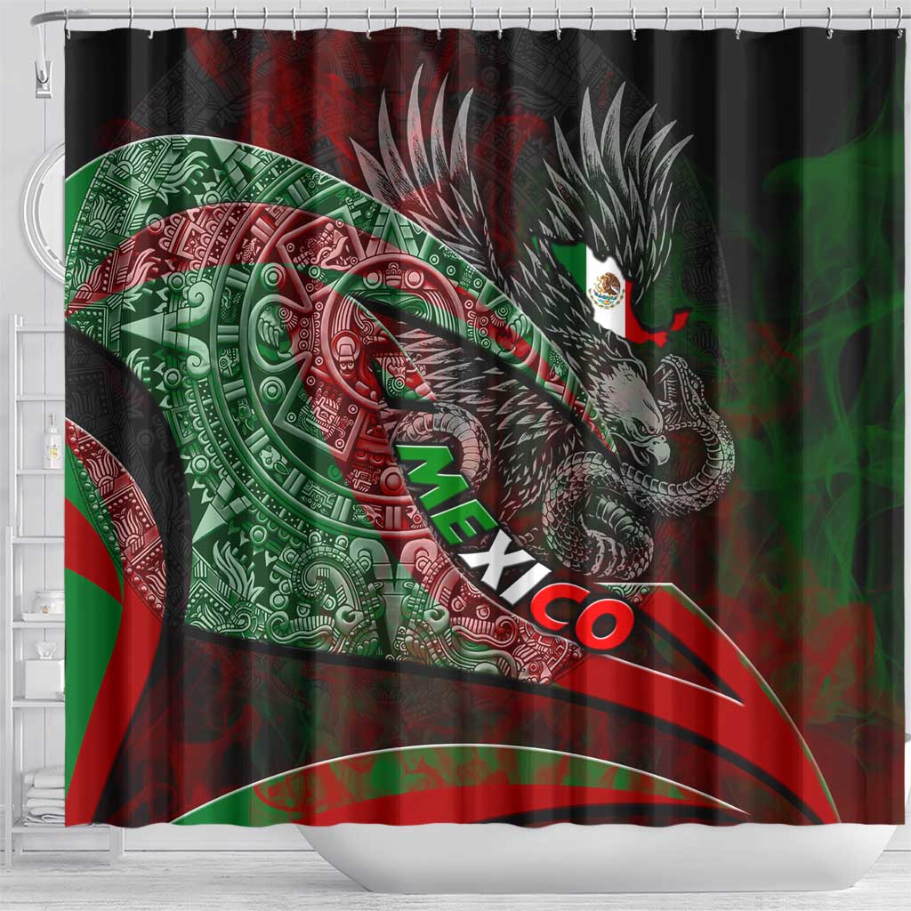 Mexico Aztec Eagle Flag Shower Curtain Tribal Warrior Art