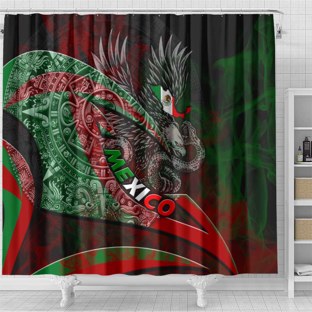 Mexico Aztec Eagle Flag Shower Curtain Tribal Warrior Art