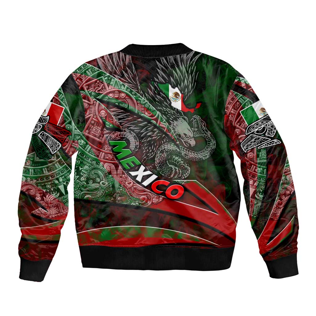 Mexico Aztec Eagle Flag Sleeve Zip Bomber Jacket Tribal Warrior Art