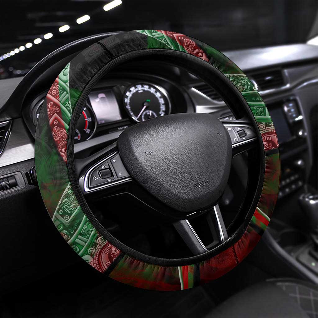 Mexico Aztec Eagle Flag Steering Wheel Cover Tribal Warrior Art