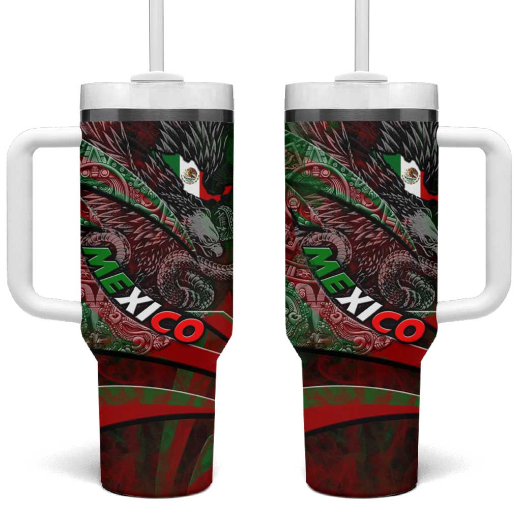 Mexico Aztec Eagle Flag Tumbler With Handle Tribal Warrior Art