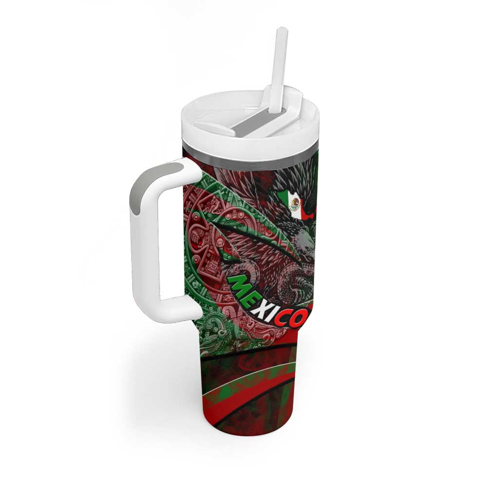 Mexico Aztec Eagle Flag Tumbler With Handle Tribal Warrior Art