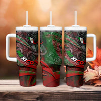 Mexico Aztec Eagle Flag Tumbler With Handle Tribal Warrior Art