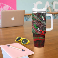 Mexico Aztec Eagle Flag Tumbler With Handle Tribal Warrior Art