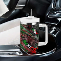 Mexico Aztec Eagle Flag Tumbler With Handle Tribal Warrior Art