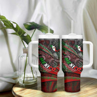 Mexico Aztec Eagle Flag Tumbler With Handle Tribal Warrior Art