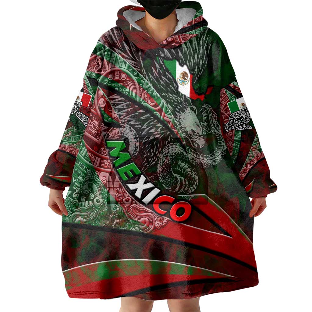 Mexico Aztec Eagle Flag Wearable Blanket Hoodie Tribal Warrior Art