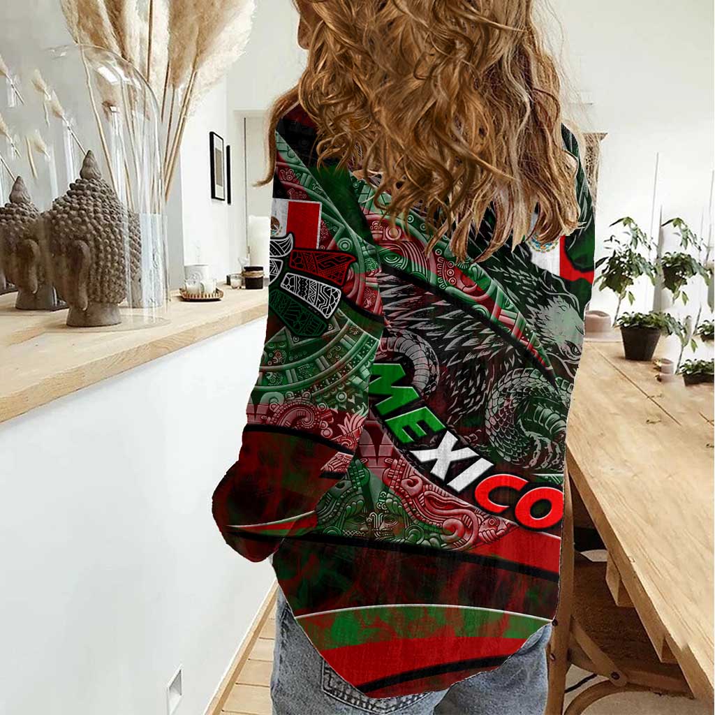 Mexico Aztec Eagle Flag Women Casual Shirt Tribal Warrior Art