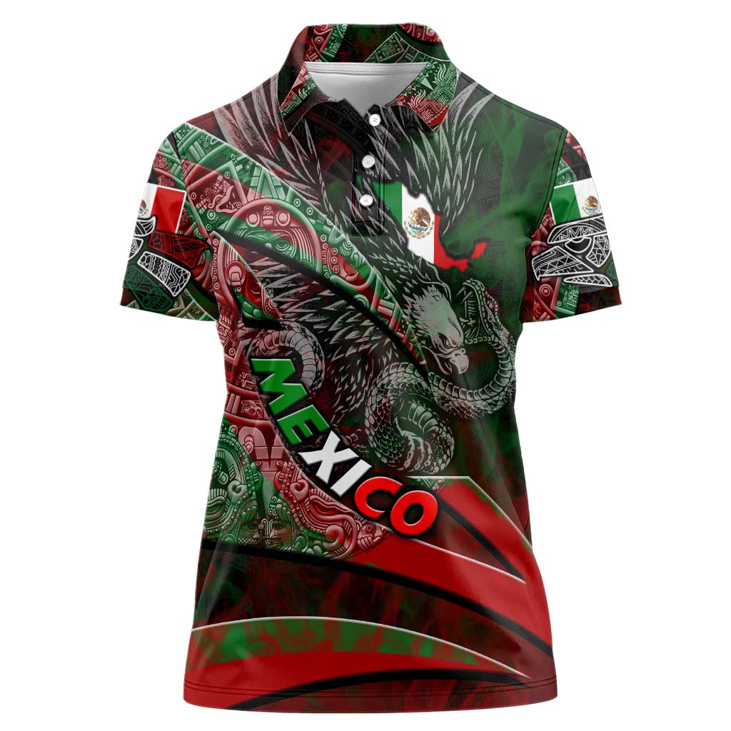 Mexico Aztec Eagle Flag Women Polo Shirt Tribal Warrior Art