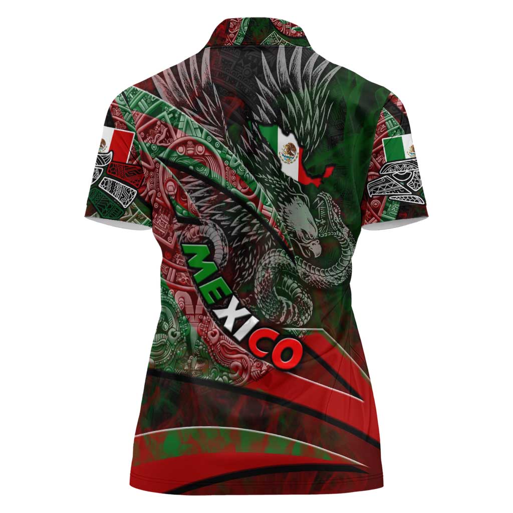 Mexico Aztec Eagle Flag Women Polo Shirt Tribal Warrior Art