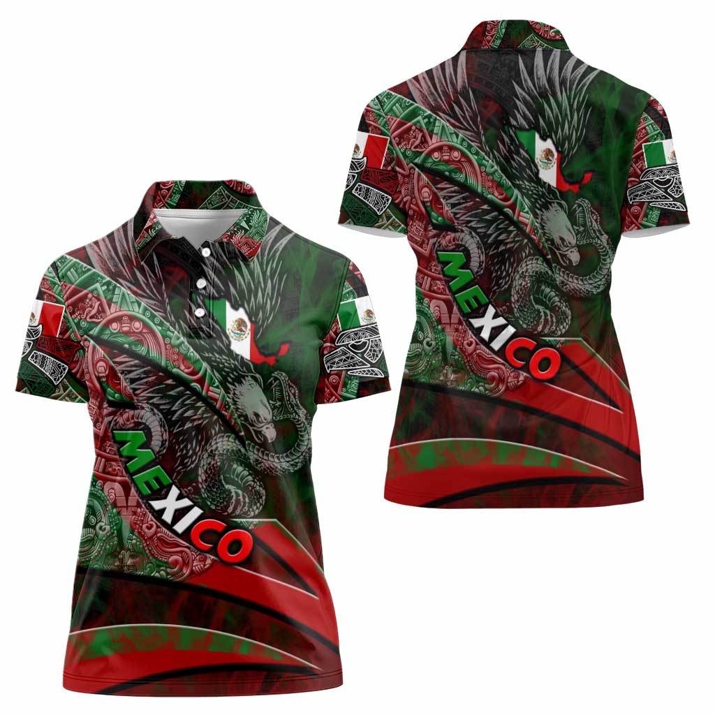 Mexico Aztec Eagle Flag Women Polo Shirt Tribal Warrior Art