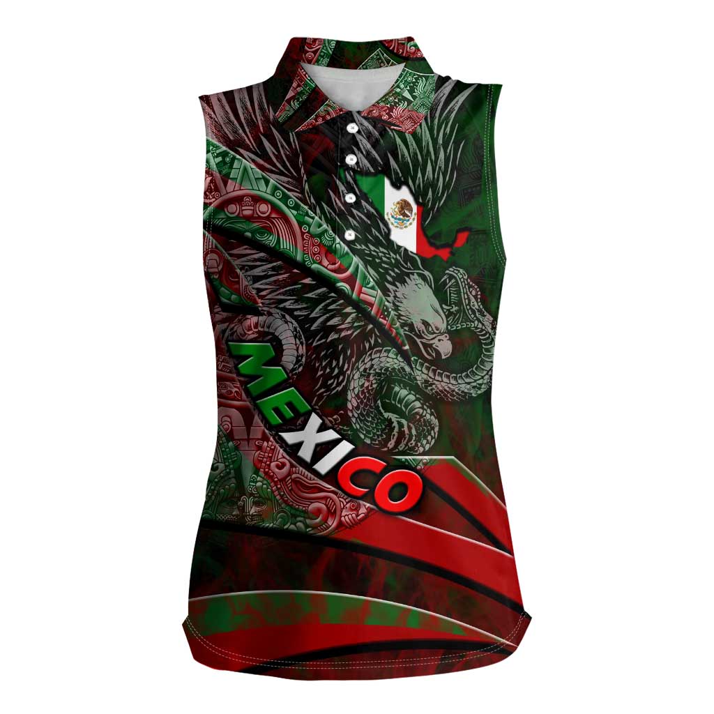 Mexico Aztec Eagle Flag Women Sleeveless Polo Shirt Tribal Warrior Art