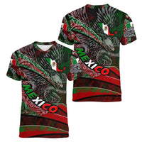 Mexico Aztec Eagle Flag Women V-Neck T-Shirt Tribal Warrior Art