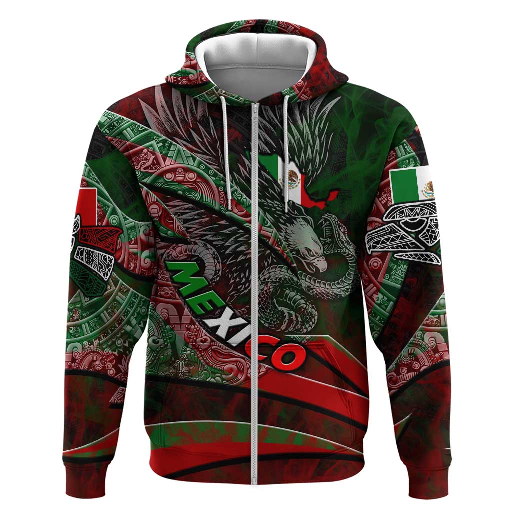 Mexico Aztec Eagle Flag Zip Hoodie Tribal Warrior Art