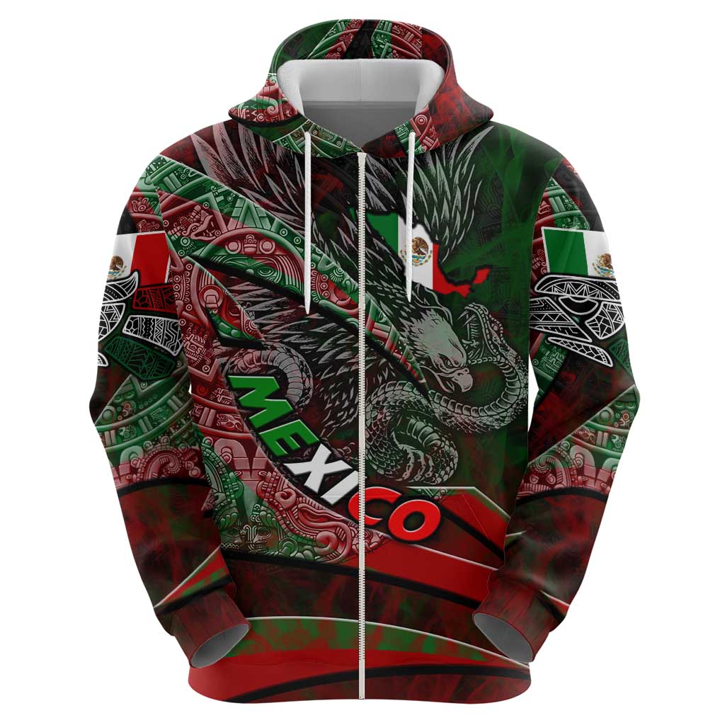Mexico Aztec Eagle Flag Zip Hoodie Tribal Warrior Art
