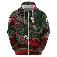 Mexico Aztec Eagle Flag Zip Hoodie Tribal Warrior Art