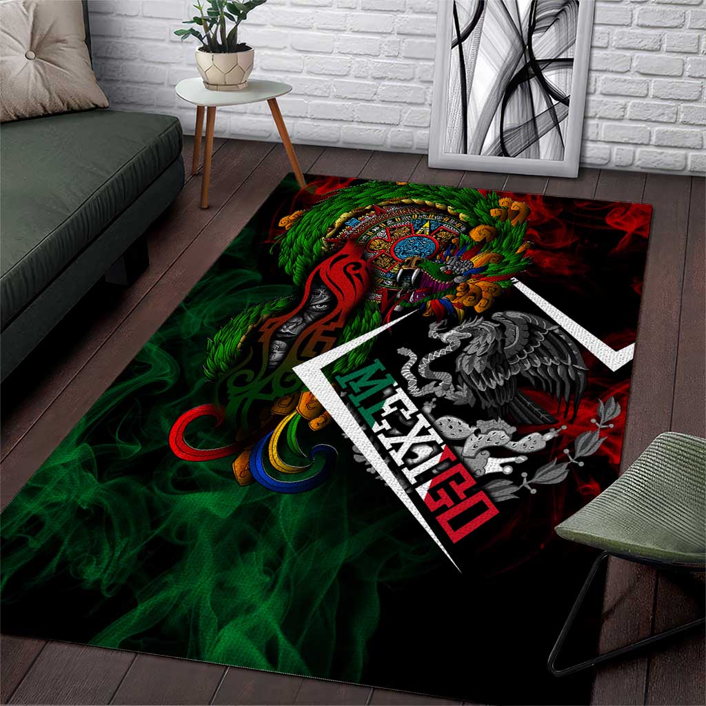 Mexico Quetzalcoatl Aztec Calendar Area Rug Tribal Warrior Art with Eagle and Serpent