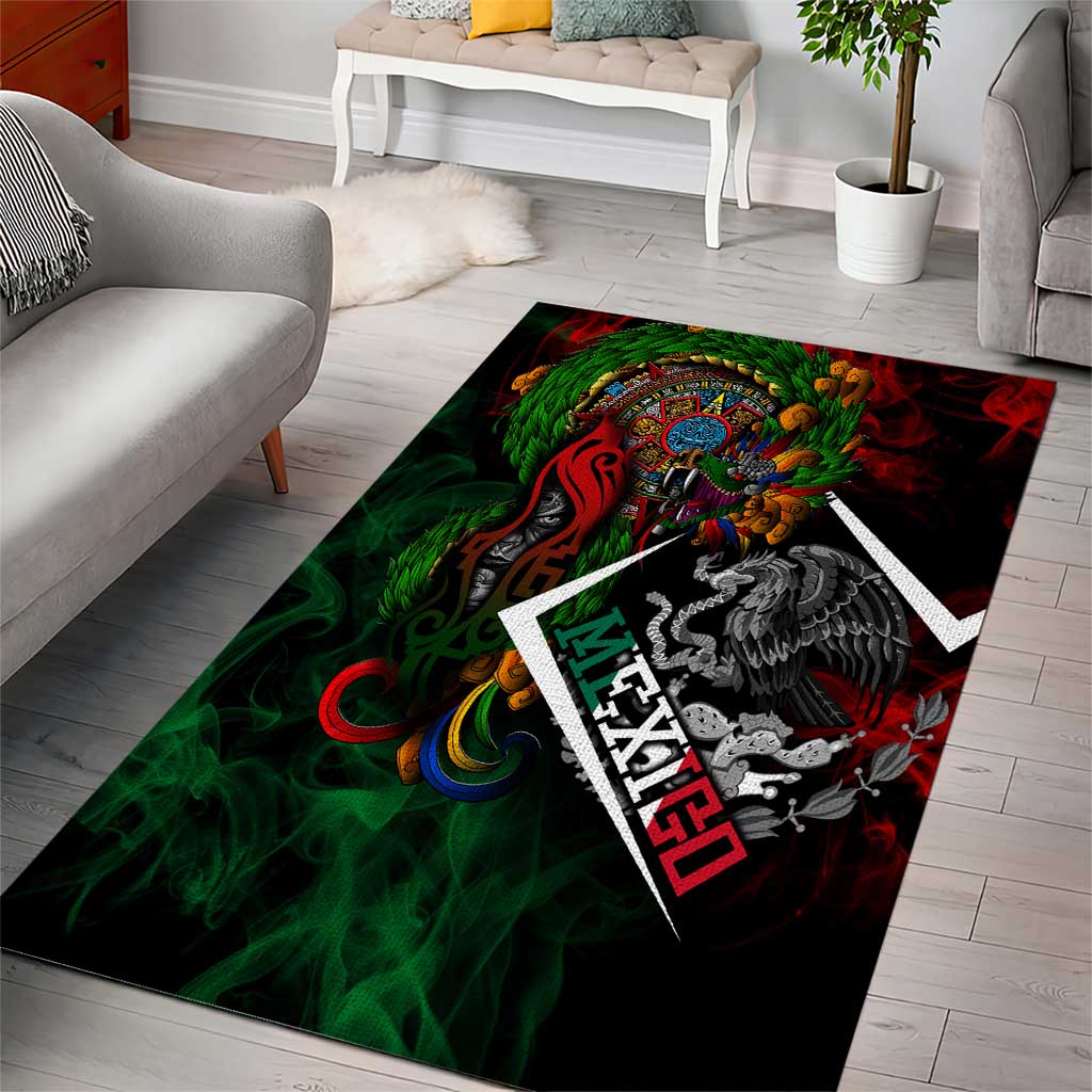Mexico Quetzalcoatl Aztec Calendar Area Rug Tribal Warrior Art with Eagle and Serpent