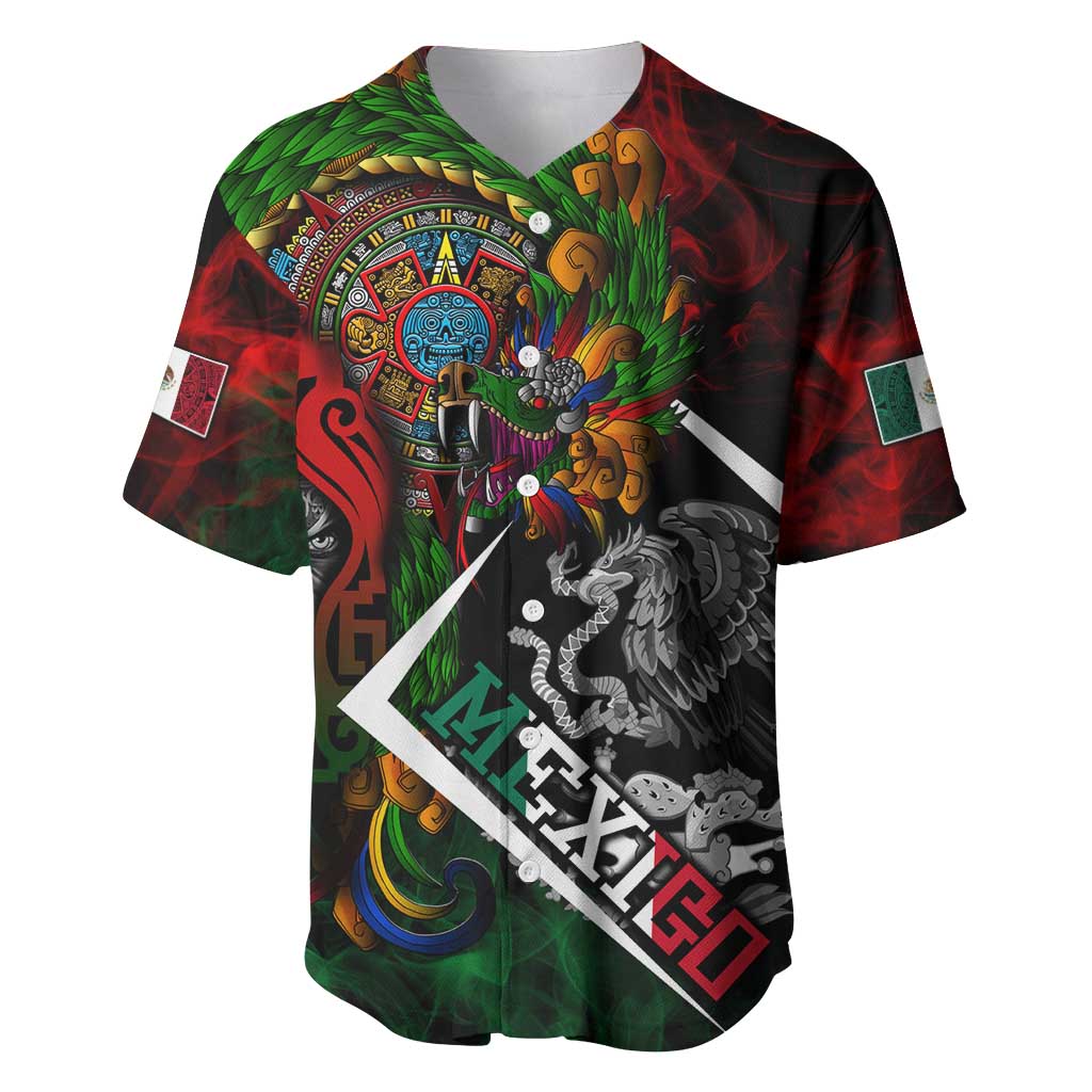 Mexico Quetzalcoatl Aztec Calendar Baseball Jersey Tribal Warrior Art with Eagle and Serpent